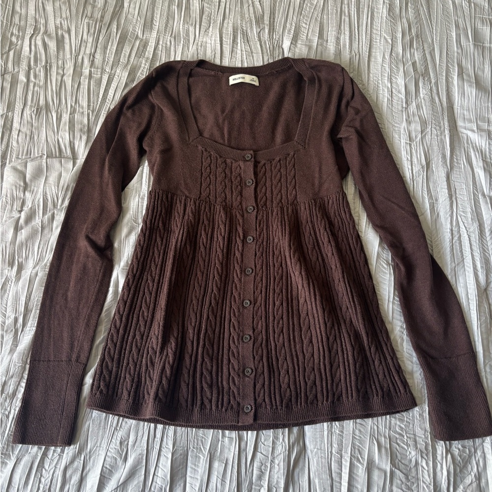 Hollister brown cable-knit babydoll sweater